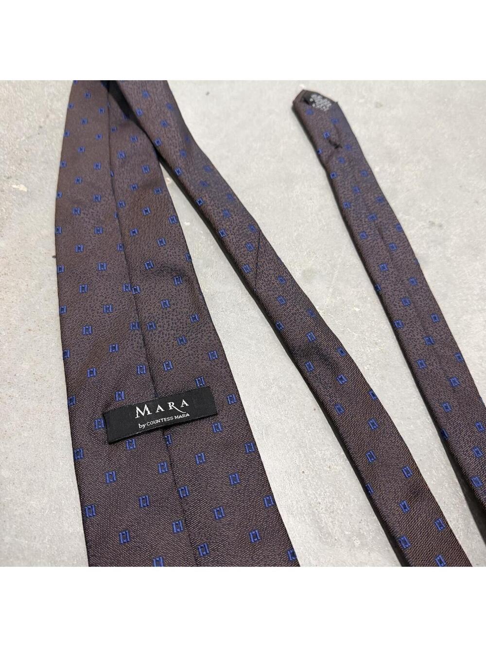 MARA by Countess Mara Brown Blue Geometric 100% Silk Tie Made in Italy